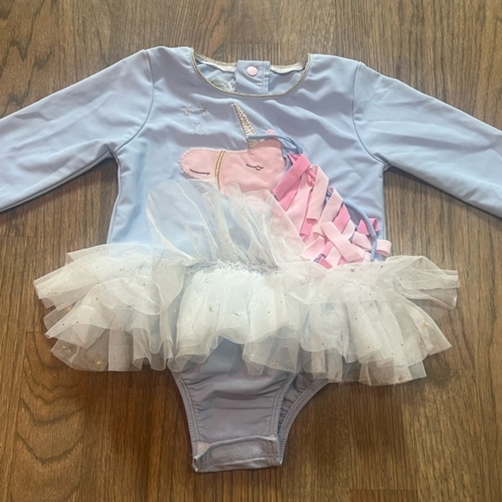 Mud Pie Baby Girl Dream In Glitter Unicorn One-Piece Rash Guard 24 month